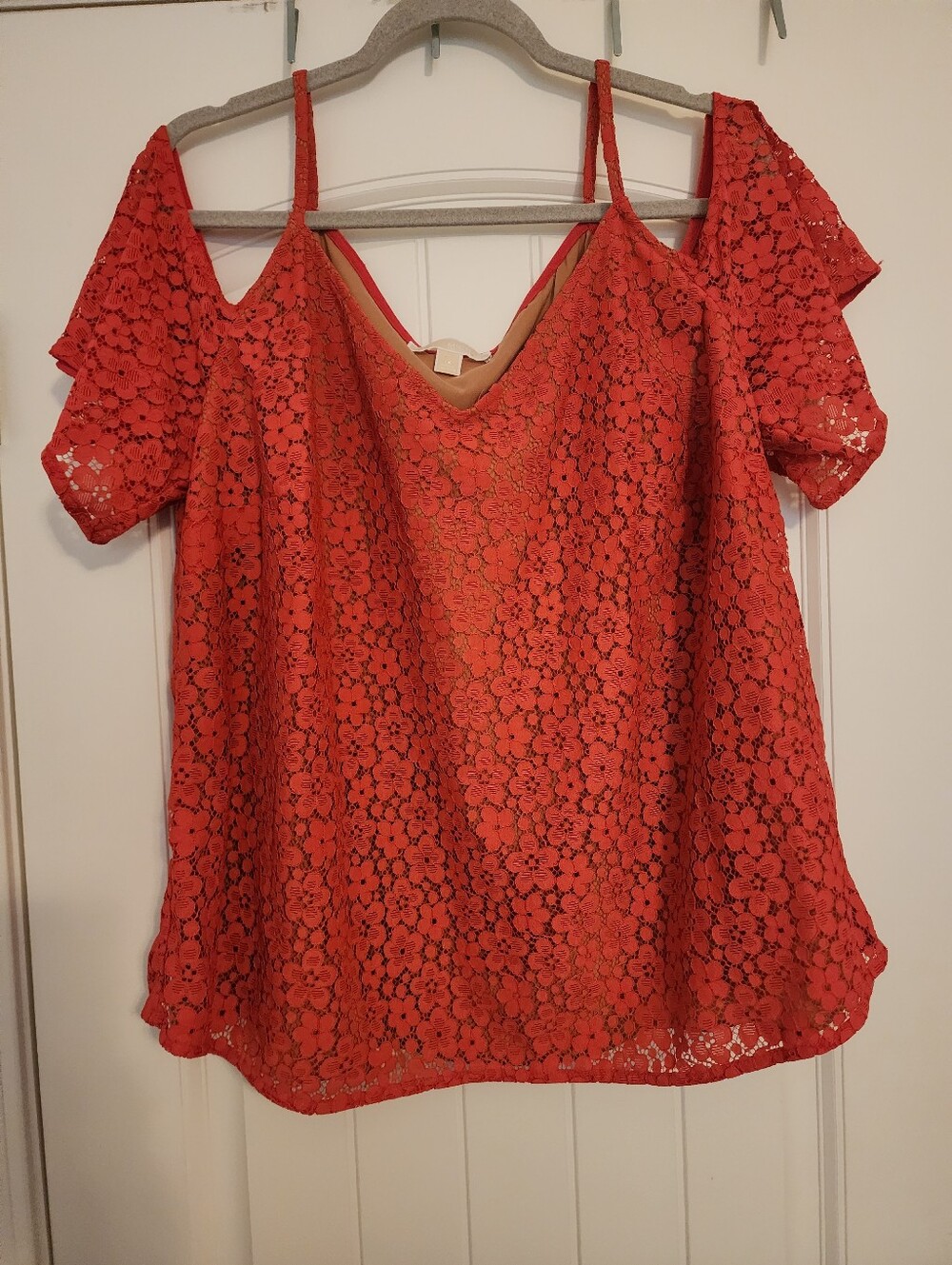 Micheal Kors Women's Coral Lace Cold-Shoulder Top 1X Lined Coquette Sexy Boho